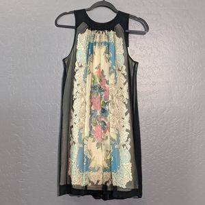 Anthropology floral baroque sheer and lined dress